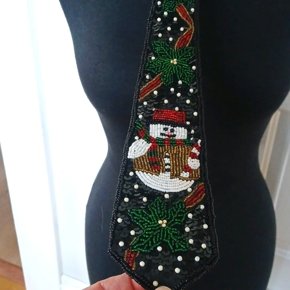 Milor SM Necktie Xmas Party Holiday Snowman Embellished Beaded N Sequins Satin